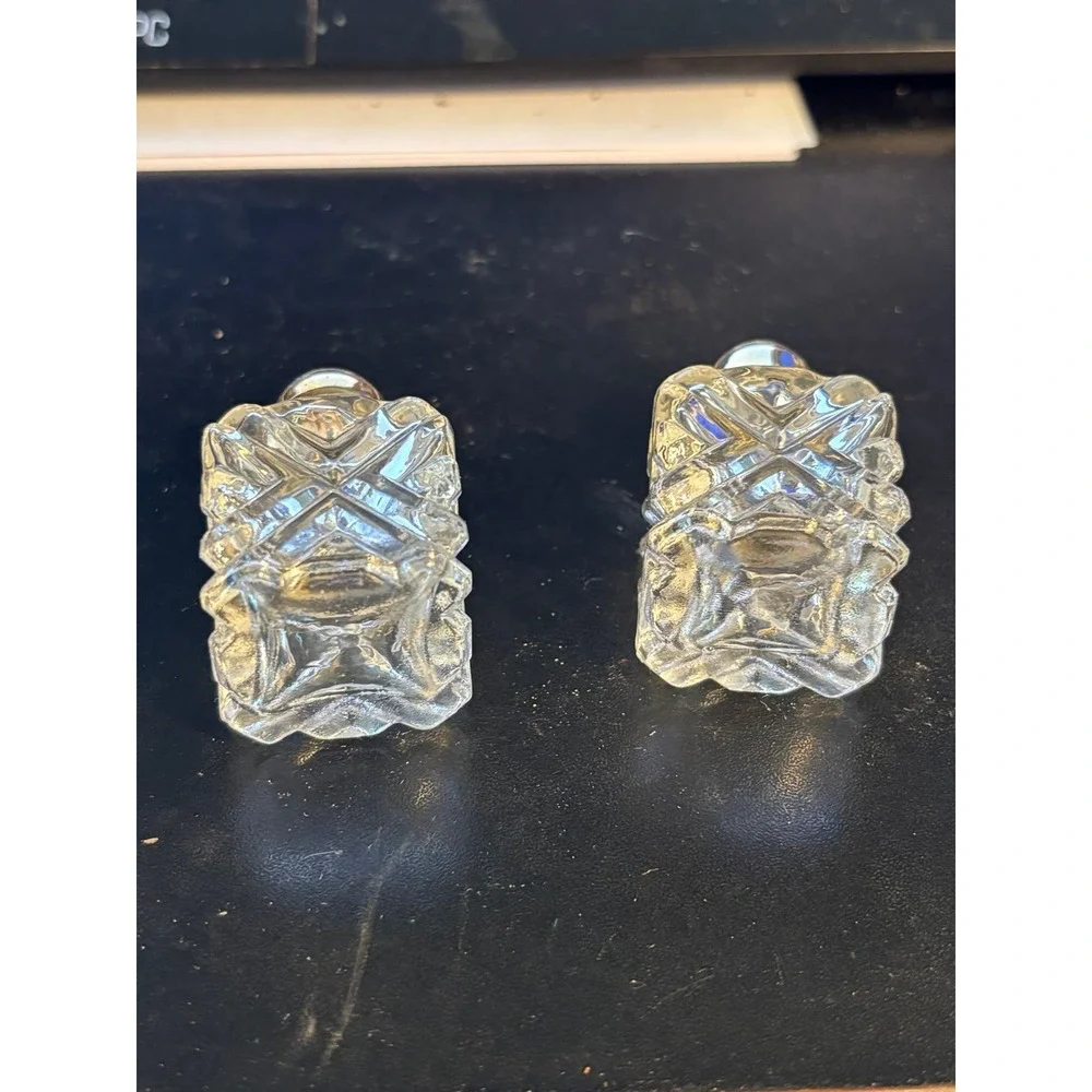 Vintage Crystal Salt and Pepper Shakers with Gold Lids